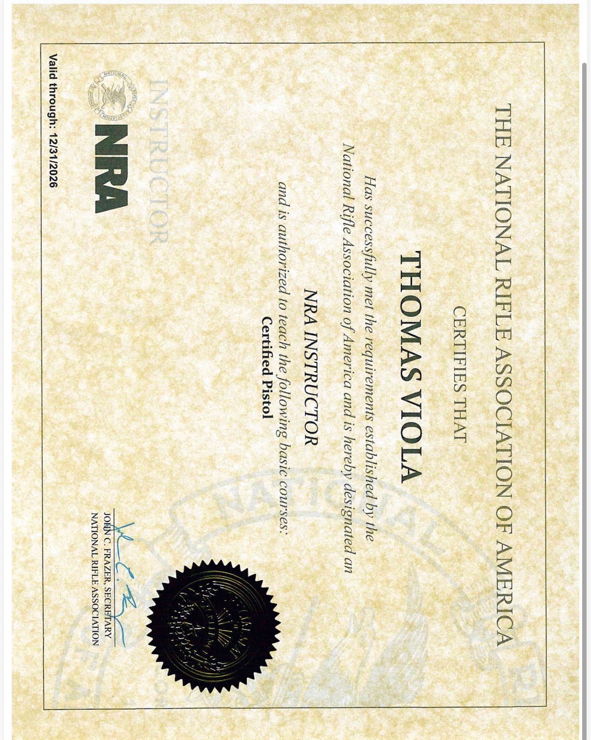 NRA Certified Pistol Instructor - Thomas Viola